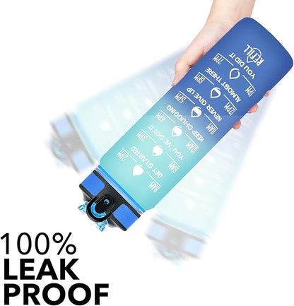 Hyeta 32 oz Water Bottles with Times to Drink and Straw, Motivational Water Bottle with Time Marker, Leakproof, Drinking Sports Water Bottle for Fitness, Gym and Outdoor