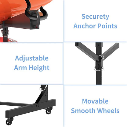 Kayak Storage Rack, Heavy Duty Kayak Stand Canoe Rack with Wheels, Freestanding Kayak Holder Stand for Kayaks, Canoes, Surfboard, Paddleboard Storage