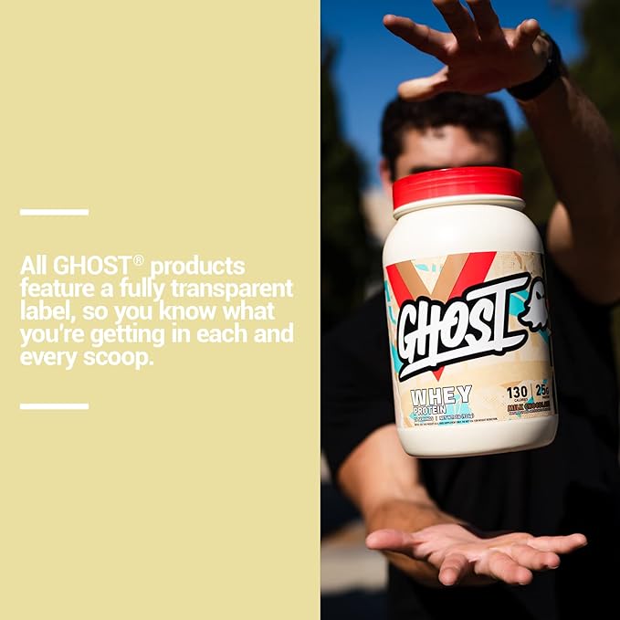 GHOST Whey Protein Powder, Milk Chocolate - 2LB, 25G of Protein - Whey Protein Blend - ­Post Workout Fitness & Nutrition Shakes, Smoothies, Baking & Cooking - Soy & Gluten-Free