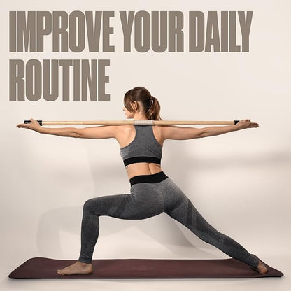 SportBit Bamboo Yoga Stick with Neck Pillow - Collapsible and Portable 5.1FT Mobility Stick and Exercise Stick - Fully Adjustable Yoga Accessories Perfect for Stretching, Posture Correction, Balance