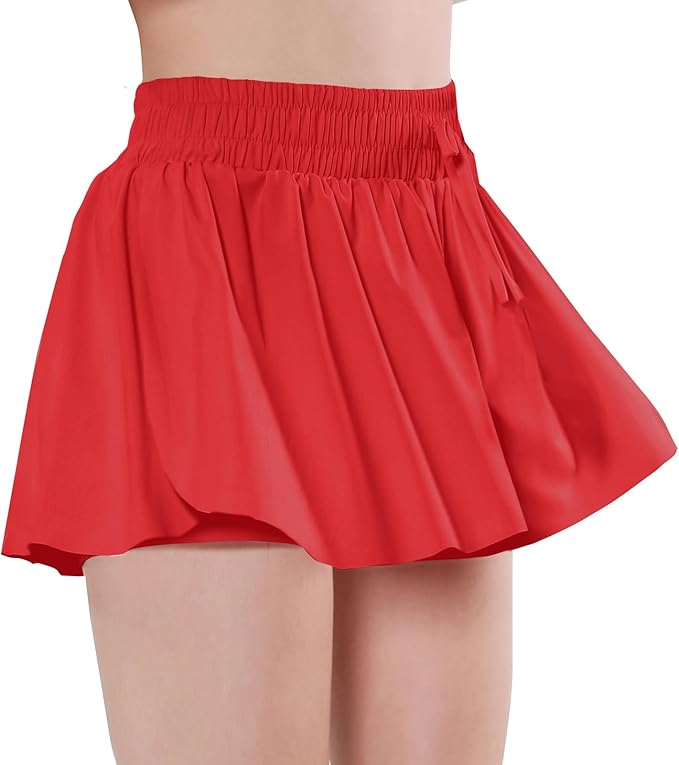 EXARUS Girls Butterfly Shorts Flowy Dance Skirt Cheer Skorts Athletic Tween Clothes Teen Preppy Outfits Flutter Kids