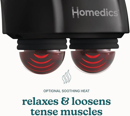 Homedics Handheld Back Massager, Dual Heated Nodes, Neck, and Body Percussion Massager with Interchangeable Nodes to Release Back, Neck, Shoulder Leg and Foot Tension