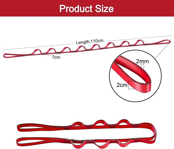 DASKING 23KN (5070 lbs) Heavy Duty Climbing Straps - 2 Pack Adjustable Daisy Chain Webbing for Aerial Yoga, Hammock, Fitness & Rigging - CE/EN566 Certified, Red/Grey