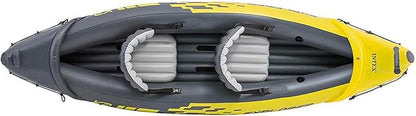 Intex 68307EP Explorer K2 Inflatable Kayak Set: Includes Deluxe 86in Aluminum Oars and High-Output Pump – SuperStrong PVC – Adjustable Seats with Backrest – 2-Person – 400lb Weight Capacity