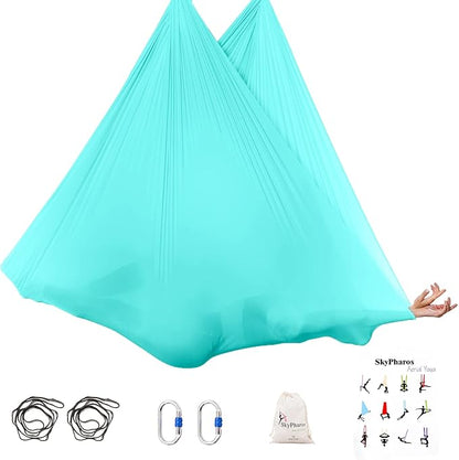 5.5 Yards Aerial Silks Yoga Swing Set - Aerial Yoga Hammock Kit Anti-Gravity Flying for Fitness, Low/Non Stretch Nylon Tricot Fabric Hardware Included for Dance