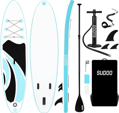 Inflatable Stand Up Paddle Board 10‘x30‘‘- Ultra-Light SUP with Backpack, Pump, Paddle, Coil Leash, 3 Fins, Repair Kit, Stable Design, Non-Slip EVA Deck for Adults & Youth
