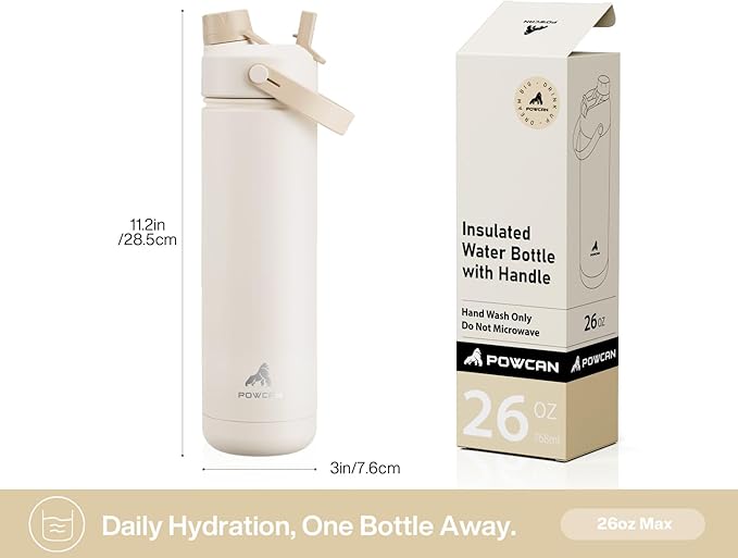 26 oz Insulated Water Bottle with 2-in-1 Straw and Spout Lid, Keep Cold 24H, Leak-Proof, Fits in Car Cup Holder, Stainless Steel Water Bottle for Sports, Gym, Travel, and School (Mousse)