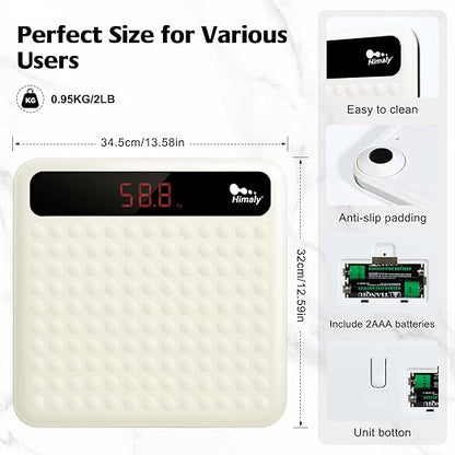 himaly Digital Body Weight Scale Bathroom Scale, Step-On Technology High Precision Measurements Scales with Large Non Slip Silicone Platform and LCD Digital Display, 400lbs/180kg Capacity, White
