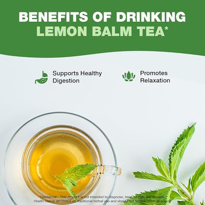 HANDPICK Lemon Balm Tea Bags – 100 Count | 100% Pure Natural Dried Lemon Balm Herb | Caffeine-Free Herbal Tea with Citrus Flavor & Aroma | Round Eco-conscious Teabags