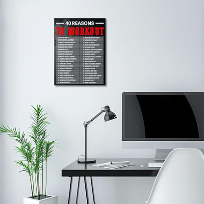 Gwisml 40 Reasons To Workout Wall Art,Inspirational Exercise Fitness Canvas Frame Paintings For Gym Sports Room Home Workplace Wall Art Decor