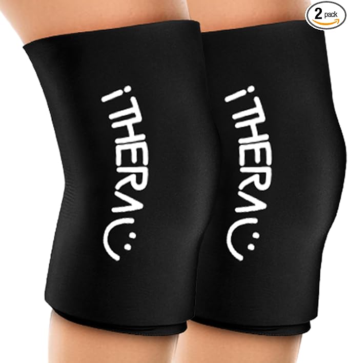 iTHERAU Knee Ice Pack Wrap 2 Pack, Reusable Gel Cold Pack with Cold/Hot Therapy,Cold Compression Sleeve for Elbow, Knee, Calf & Ankle for Pain Relief, Swelling, Surgery, Sports Injuries -Black, L