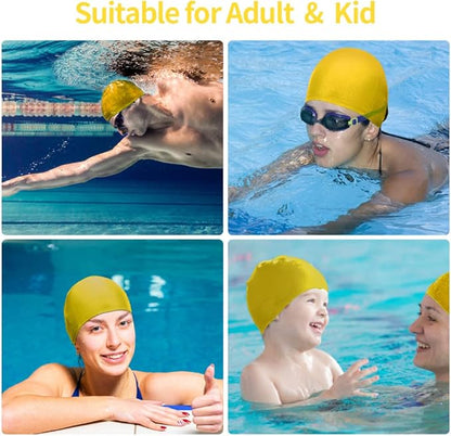 2pcs Cloth Swim Caps for Both Women & Men & Kids Fabric Durable Non-Waterproof Elastic Swimming Pool Cap Bathing Cap for Long and Short Hair