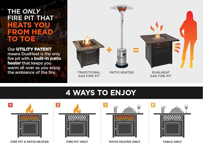 DualHeat by Endless Summer, The Harris, 38" Square Propane Gas Outdoor Fire Pit/Patio Heater