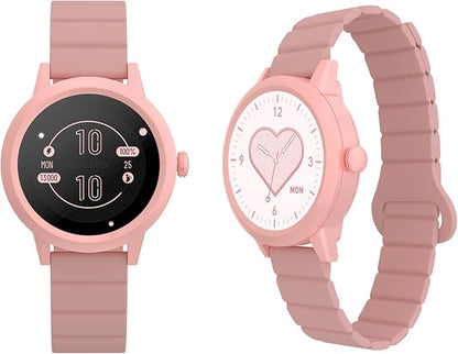 KAVVO Macaron 36mm Round Stylish Watch, 1.106'' AMOLED Retina Screen, Always-on Display, Silicone Magnetic Suction Strap, Female Health Record, Waterproof(Sakura Pink)