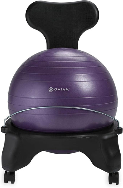 Gaiam Classic Balance Ball Chair – Ergonomic Stability Chair for Desk & Office | Yoga Ball Seat with Base, Air Pump, & Exercise Guide | Improves Posture & Core Strength (300 lb Capacity)