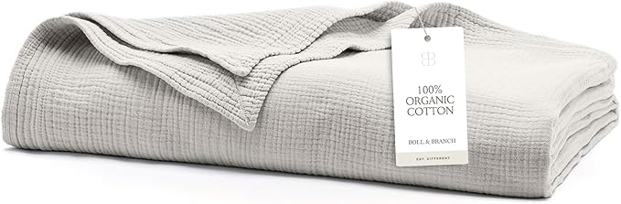 BOLL & BRANCH Dream Bed Blanket - Full/Queen, Mist - Luxury 100% Organic Cotton - Soft, Lightweight and Breathable - Cloud-Like Touch