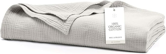 BOLL & BRANCH Dream Bed Blanket - Full/Queen, Mist - Luxury 100% Organic Cotton - Soft, Lightweight and Breathable - Cloud-Like Touch