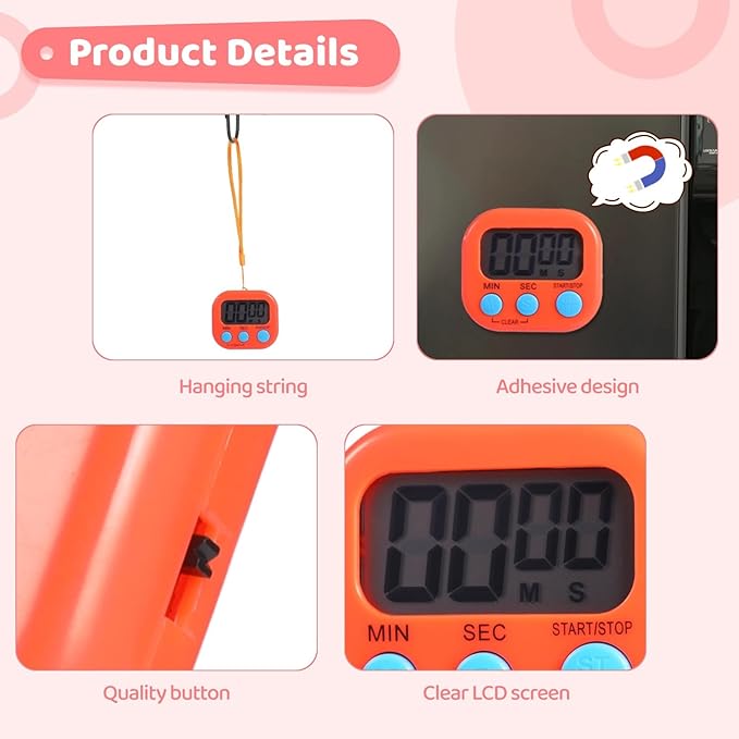 12 PCS Bulk Digital Timer, Timers for Classroom, On/Off Switch Minute Second Countdown Big LCD Display Timer, Loud Alarm for Exercise Cook Baking Teacher