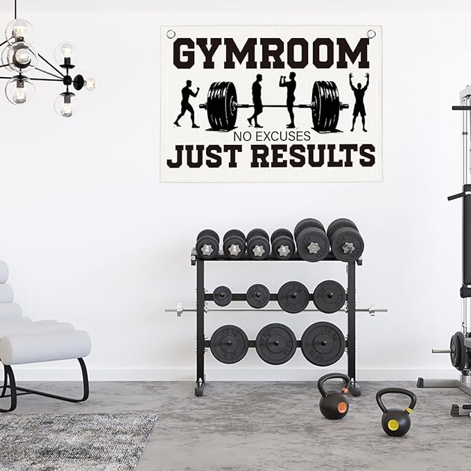 Gym Room No Excuses Just Results Gym Motivational Wall Art Banner Dorm Posters Gifts for Guys Men Women Gym Flag Decor for Home Gym Bedroom Workout Room 30x20 Inchs