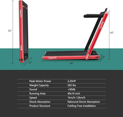 GYMAX Walking Pad, 2.25HP Dual Display Foldable Treadmill for Home with Remote/Smart App Control, Portable Compact Treadmill for Office Under Desk, Folding Running Machine for Small Spaces