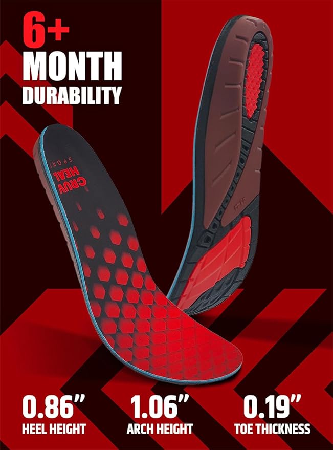 Flex Fit Sport Insoles - Medium Arch Support Inserts - Running Insoles for Sneackers - Shoe Inserts for Men and Women (Red, XS)