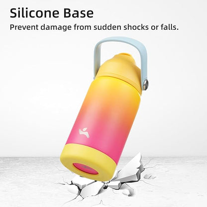 Insulated Water Bottle with Straw Lid,18 oz Stainless Steel Vacuum Metal Bottle with Silicone Handle,Rainbow