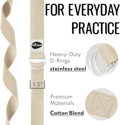 TECEUM Yoga Strap & Mat Strap – 2 IN 1 – Cotton – 6 ft 8 ft 10 ft (30+ colors) – Adjustable Non-Slip Belt for Yoga, Pilates, Stretching, Physical Therapy, Fitness & Home Workout – For Carrying Mats