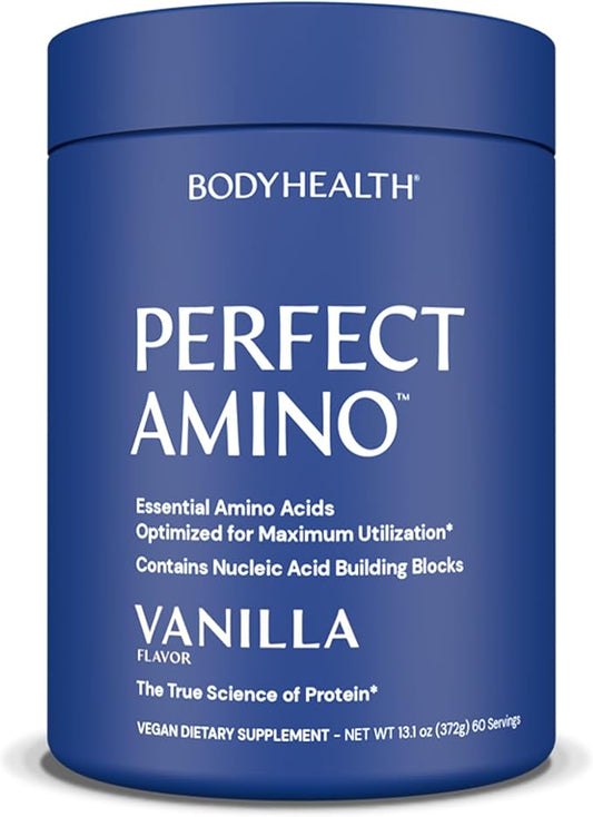 BodyHealth PerfectAmino Powder - BCAA and EAA Powder for Pre and Post Workout - Amino Acid Energy Drink for Men and Women to Support Lean Muscle and Recovery - Vanilla - 60 Servings