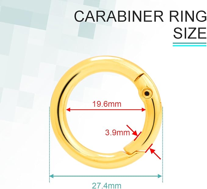 10 Pack 3/4 Inch Gold Round Carabiner Clips, Small Spring O Rings for Keyring Bag Pendant Keychain Clip