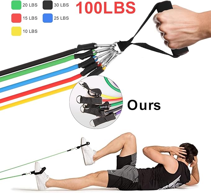 Resistance Bands Set, Himaly Exercise Bands Strength Training Fitness Bands Workout Elastic Bands with Legs Ankle Straps, Door Anchor, Handles & Carry Bag for Home Outdoor Workouts