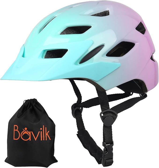 Kids Bike Helmet,Bavilk Kids Boys Girls Bike Helmets with LED Light Detachable Visor Children Youth Teen Multi-Sport for Skating Cycling Scooter Skateboard Adjustable & Lightweight 19.7"-22.4"