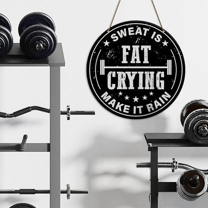 Gym Sign Decor, Home Gym Sign, Workout Room Fitness Room Decor Gym Sign Decoration, Gym Gift for Trainer Exercise Lover, Sweat Is Fat Crying Make It Rain