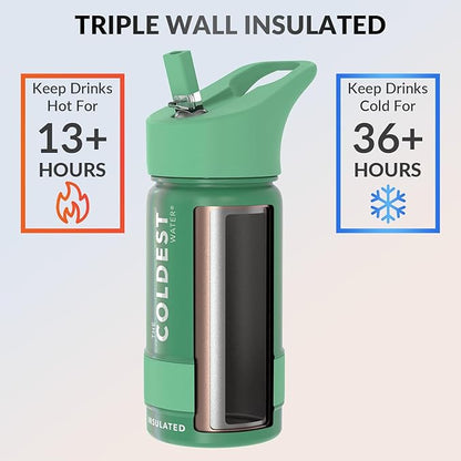 Coldest Insulated Water Bottle with Straw Lid - Stainless Steel Metal Insulated Bottle for Men & Women (Green Aurora Glitter, 14 oz)