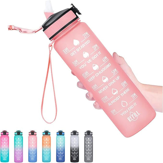 Hyeta 32 oz Water Bottles with Times to Drink and Straw, Motivational Water Bottle with Time Marker, Leakproof, Drinking Sports Water Bottle for Fitness, Gym and Outdoor