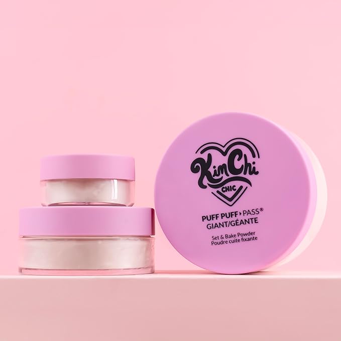 KimChi Chic Giant Puff Puff Pass Set & Bake Powder - Loose Setting Powder with Rice & Vitamin E, Finely Milled for All Day Wear, Translucent 80g