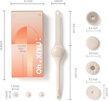 Electric Body Brush Back Scrubber for Shower, Waterproof Long Dual Handle Power Body Scrubber with 3 Heads, Rechargeable Bath Brush & 2 Speeds, for Cleansing, Exfoliating and Massaging Skin