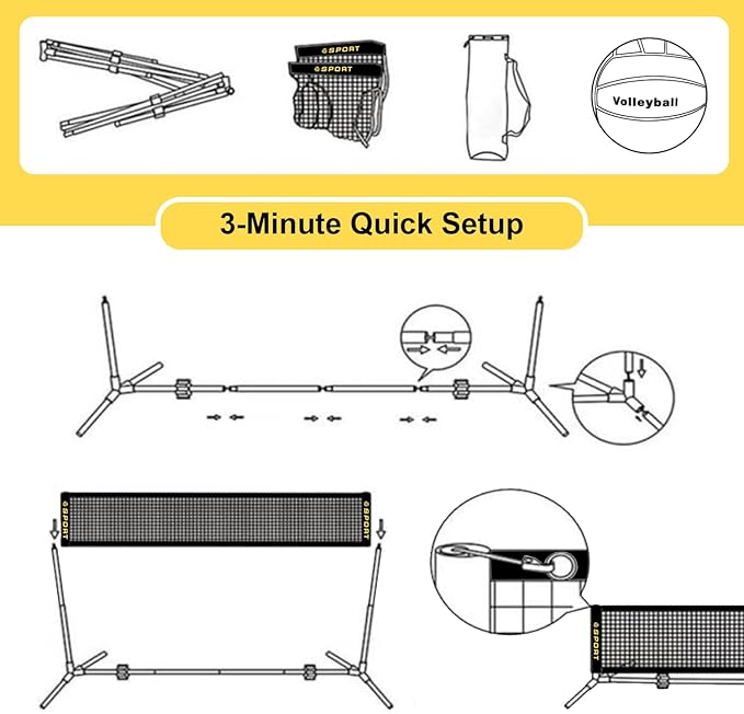 10 FT Mini Portable Tennis Net Equipment Set 2.7FT-5.1FT for