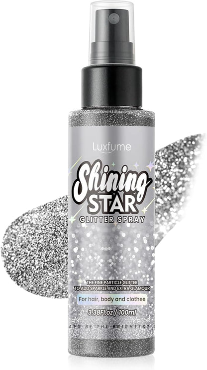 Glitter Spray for Hair and Body, Silver Body Glitter Spray, Quick-Drying and Waterproof Glitter Hairspray, Nozzles are not Easily clogged, Long-Lasting for Stage Makeup, 3.38 oz
