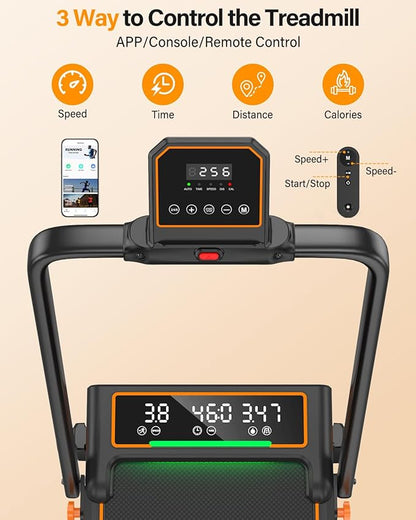 Treadmill Walking Pad with 10% Incline/Handle Bar/2 LED Display, 3.5HP Portable Treadmills for Home Small, Foldable Walking Pad Treadmill 350+lb Capacity, Smart App, 4 Adjustable Incline, RGB Light