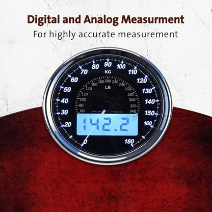 EILISON Highly Advance 2-in-1 Digital & Analog Weighing Scale for Body Weight-400lbs, 4 High Precison GX Sensor Accurate, Thick Tempered Glass, Extra Large Display (Red)