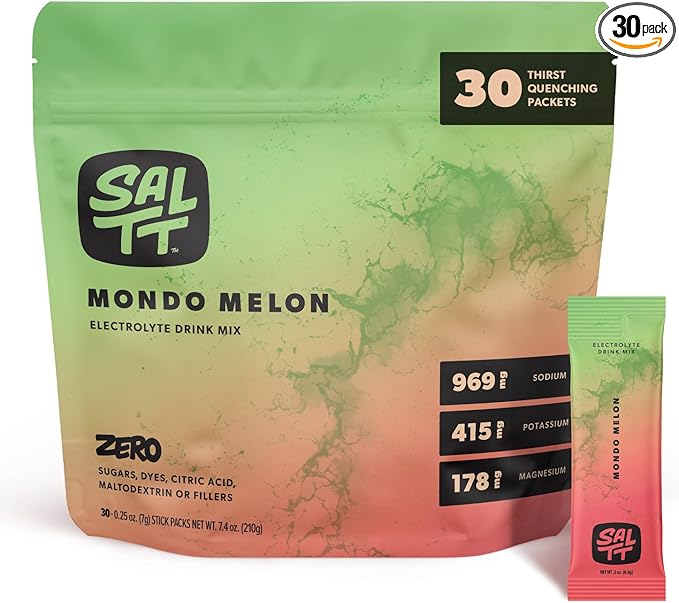 Keto Chow SALTT Electrolytes Powder Packets, Mondo Melon (30 Hydration Packets) - Magnesium, Potassium, Sodium, Trace Minerals - Vegan, Sugar Free, Gluten Free - Travel Essentials - Made in USA