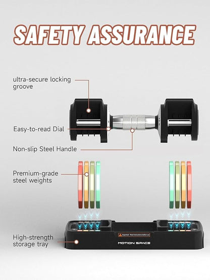 Adjustable Dumbbells Set 12.5LB/22.5LB Pair, 1-Sec Fast Adjustable 5 Weights by Turning Handle, Premium Comfort Non-slip Metal Dumbbells with Tray, Compact Size for Full Body Home Workout