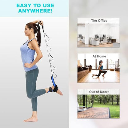 Foot and Calf Stretcher Stretching Strap For Plantar Fasciitis, Heel Spurs, Foot Drop, Achilles Tendonitis & Hamstring. Yoga & Leg Stretch Strap. (Blue)