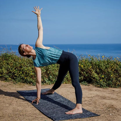 Manduka Shala Yoga Rug 71" - Outdoor Yoga & Meditation | Foldable & Machine Washable | Natural Cotton | Handmade | 71 x 26 inches | Black Heather