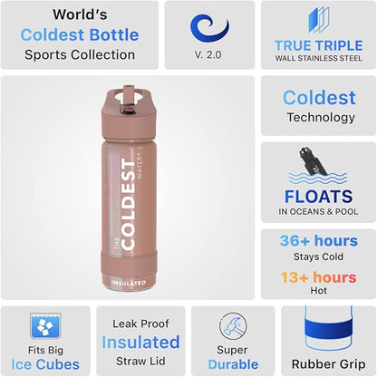 Coldest Insulated Water Bottle with Straw Lid - Stainless Steel Metal Insulated Bottle for Men & Women (Rose Gold Glitter, 18 oz)