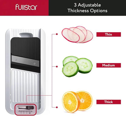 Fullstar All-in-1 Vegetable Chopper and Mandoline Slicer for Kitchen - Cheese Grater, French Fry Cutter, Cheese Slicer - Bonus Handheld Spiralizer Included (6 in 1, Black/White)