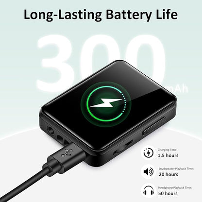 1.8 inch MP3 Player with Bluetooth, 32GB Digital Music Player for Kids, Portable Mini Bluetooth MP3 Player with Speaker Lossless Sound with FM Radio, Voice Recorder, Supports up to 512GB, Black