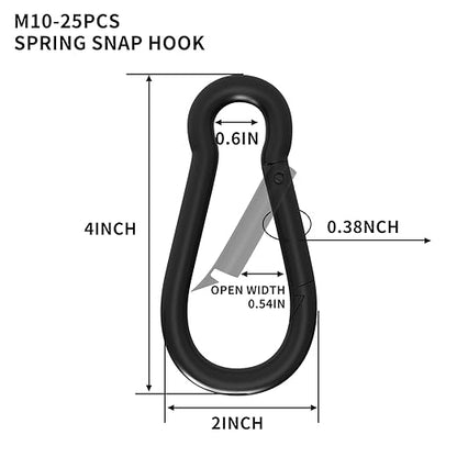25PCS 4" Hevy Duty Carabiner Clips,M10 Spring Snap Hooks Large Carabiners Galvanized Steel Qiuck Link Clip 770LBS Holding Capacity Keychain Buckle for Outdoor Hiking Camping hammocks Dog leashes