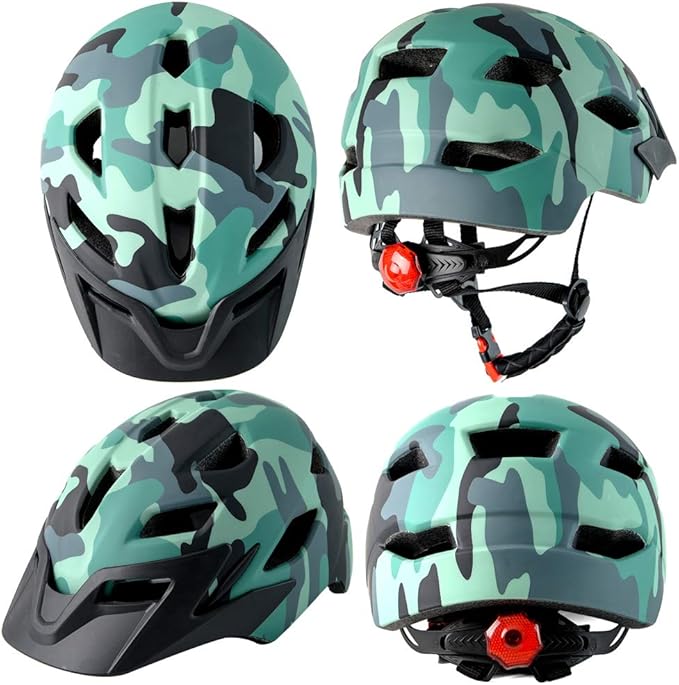Kids Bike Helmet,Bavilk Kids Boys Girls Bike Helmets with LED Light Detachable Visor Children Youth Teen Multi-Sport for Skating Cycling Scooter Skateboard Adjustable & Lightweight 19.7"-22.4"