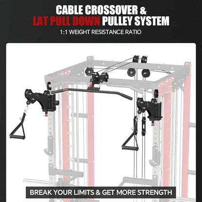 FAGUS Commercial Smithe Machine with 308lb Dual Weight Stacks, 4000LBS Power Cage Squat Rack with Lever Arm & Leg Press, Multi-Function Linear Bearing Cable Crossover Machine for Home Gym